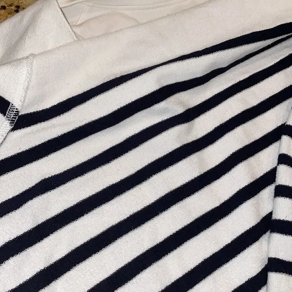 Talbots striped sweatshirt navy blue white cotton kangaroo pocket pullover X - Picture 8 of 10